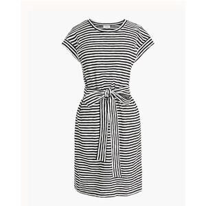 NWT J.Crew Short Sleeve Striped Tie Waist Shirt Dress Black/White Size M